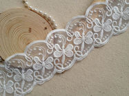 Butterfly Floral White Nylon Mesh Lace Ribbon , Scalloped Lace Trim By The Yar