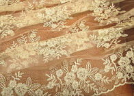 Gold Mesh Tulle Corded Lace Fabric with Floral Embroidery for Bridal Wedding Dress