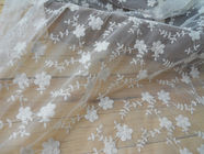 White Embroidery Floral Nylon Lace Fabric Mesh Cloth For Clothing / Bed Wraps