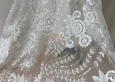 Embroidered Floral Sequin Tulle Lace Fabric For Bridal Couture Polyester Nylon Material