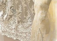 Ivory Embroidery Bridal Corded Lace Fabric , Flower Scalloped Edge Lace Fabric By The Yard
