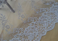 Floral Embroidery Corded Lace Fabric , Bridal Sequin Mesh Fabric With Scalloped Edge
