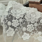 Soft Graceful White Nylon Lace Trim , Floral Wide Mesh Tulle Lace Trim By The Yard