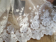 White Embroidery Flower Cotton Nylon Mesh Lace Fabric 6.29'' Width For Garment