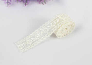 Embroidered 100% Cotton Lace Trim By The Yard , Water Soluble Chemical Lace Ribbon