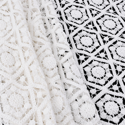 White Guipure Lace Fabric Embroidery Cord Lace Fabrics For Dresses
