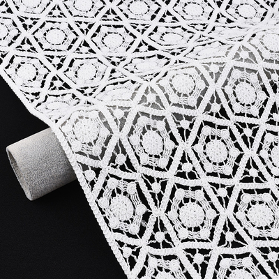 White Guipure Lace Fabric Embroidery Cord Lace Fabrics For Dresses