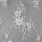 3D Flower Beaded Lace Fabric , Embroidery Lace Tulle Fabric For Bridal Dresses