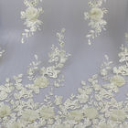 3D Floral Lace Fabric With Beaded Embroidered Polyester Fiber For Party Gowns