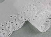 White Eyelet Cotton Lace Trim , Scalloped Floral Lace Ribbon For Wedding Dress
