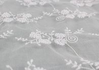 Floral Embroidery Bridal Scalloped Edges Lace Fabric For Off White Wedding Gowns