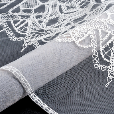Wholesale Embroidery Knitted Lace Tulle Polyester Guipure Cord Lace Fabric For Wedding Dress