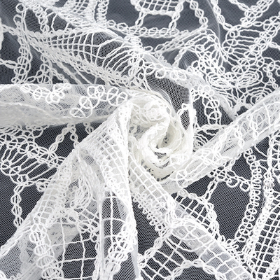 Wholesale Embroidery Knitted Lace Tulle Polyester Guipure Cord Lace Fabric For Wedding Dress