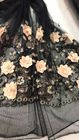 Flower Embroidered Sequin Lace Fabric , Multi Colored 3D Flower Mesh Lace Fabrics