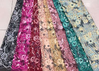 Gold Silver Sequin Fabric , Multi Colored Embroidered Floral Dress Lace Fabric For Gown