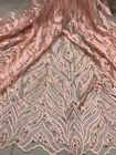 Beaded Embroidered Lace Fabric , 3D Flower Lace Mesh Fabrics For Evening Gowns