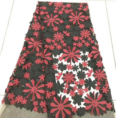 Pink 3D Flower Embroidered Mesh Lace Fabric