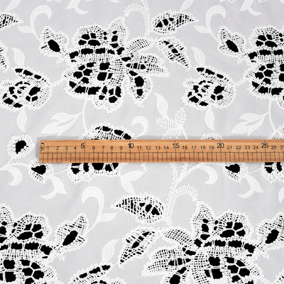 Hot Sales White Embroidery Floral Fabric Soft Hollow Out Eyelet Polyester Embroidered Fabric