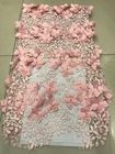 Polyester 3D Flower Cording Embroidered Lace Beaded Mesh Fabric For Textile