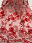 Red 3D Flower Embroidered Tulle Lace Fabric / Wedding Dresses Sequins Beaded Lace