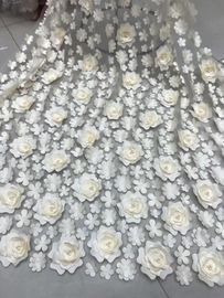 3D Embroidered Flower Beaded Wedding Gown Lace Fabric Anti-static Fashion