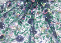 Multi Coloured 3D Sequin Lace Fabric Navy Eco PP Yarn Customized Lace Design