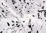 125cm Poly Milk Polyester Lace Fabric Leaf Design / Guipure Embroidered Fabric For Dresses