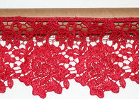 Red Flower Embroidered Lace Trim By The Yard Environmental Protection