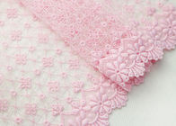 Fashion Pink Floral Embroidered Lace Trim With Chemical Poly Milk Silk For Women
