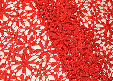 Red 47 Inches DTM Flower Embroidered Lace Fabric With African Cord Lace By Azo Free