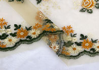 Multi Colored Floral Scallops Lace Fabric For Evening Dresses / Embroidered Tulle Lace Fabric