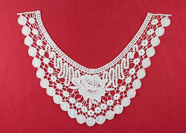 French Venice Guipure Lace Neck Applique With Chemical Poly Milk Silk / Neckline Applique Trim