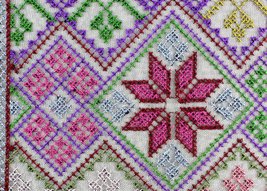 Multi Colored Cross - Stitched Embroidery Lace Fabric From Schiffli Lace Machine