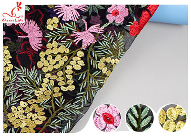 Multi Colored Floral Heavy Embroidered Lace Fabric For Evening Dress OEM