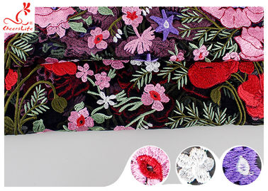 Multi Colored Floral Heavy Embroidered Lace Fabric For Evening Dress OEM