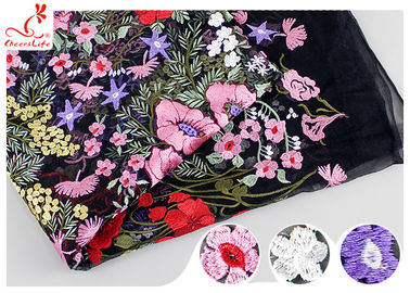 Multi Colored Floral Heavy Embroidered Lace Fabric For Evening Dress OEM