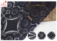 47 Inch Black Embroidered Lace Fabric For Dressmaking / Floral Embroidered Trim