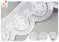 Cream Embroidered Eyelet Cotton Lace Trim Border With Floral Pattern SGS Verified