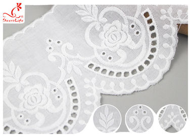 Cream Embroidered Eyelet Cotton Lace Trim Border With Floral Pattern SGS Verified