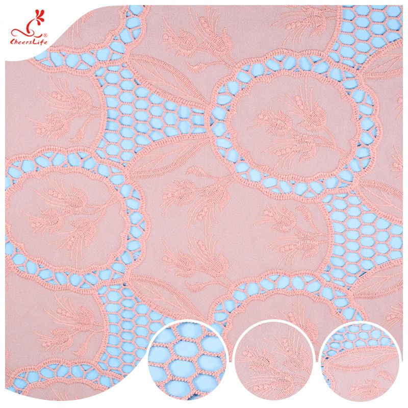 High Guipure Lace Fabric 3d Embroidered Applique Flower Multicolour Embroidery Tulle Fabric
