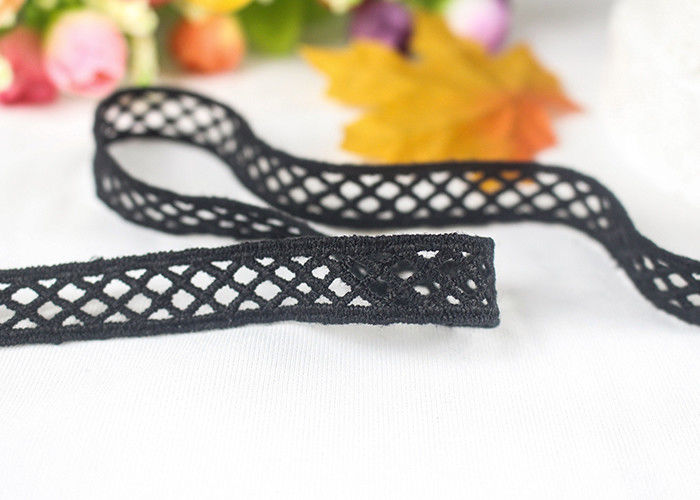 Flat Polyester Balck Water Soluble Lace Trim With Rhombus Pattern For Necklace