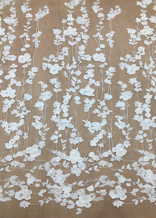 Ivroy Color French 3D Floral Lace Fabric , High End Wedding Lace Fabric By The Yard