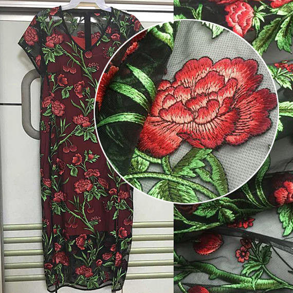 3D Rose Flower Embroidered Mesh Wedding Lace Fabric By The Yard For Women Dress