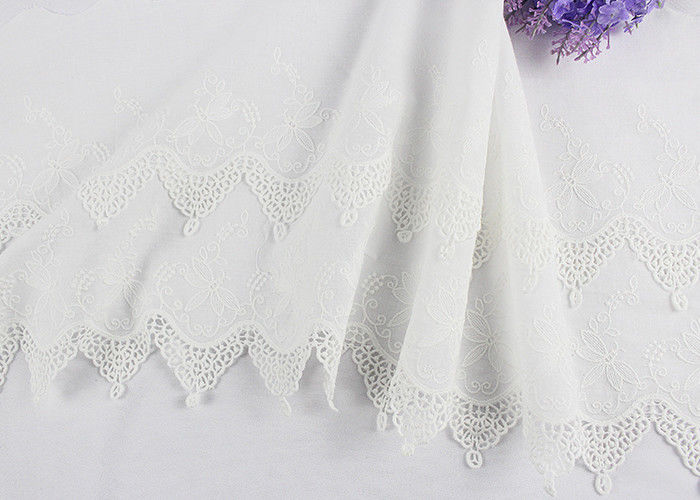 Cotton Floral Embroidery Wide White Lace Trim , Wedding Lace Ribbon By ...