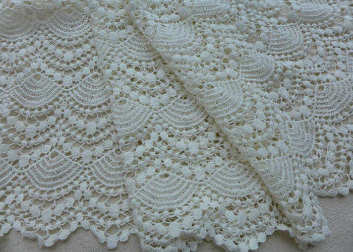Vintage French Crocheted Cotton Lace Fabric Scalloped Edge