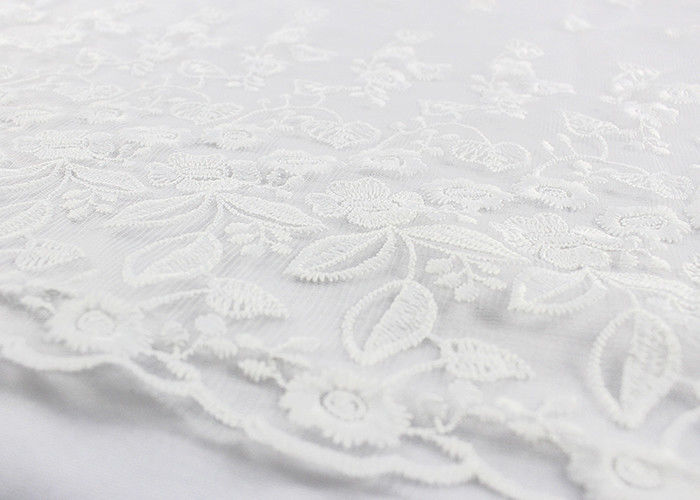 White Floral Guipure Embroidery Lace Fabric / Sequin Bridal Mesh Fabric ...