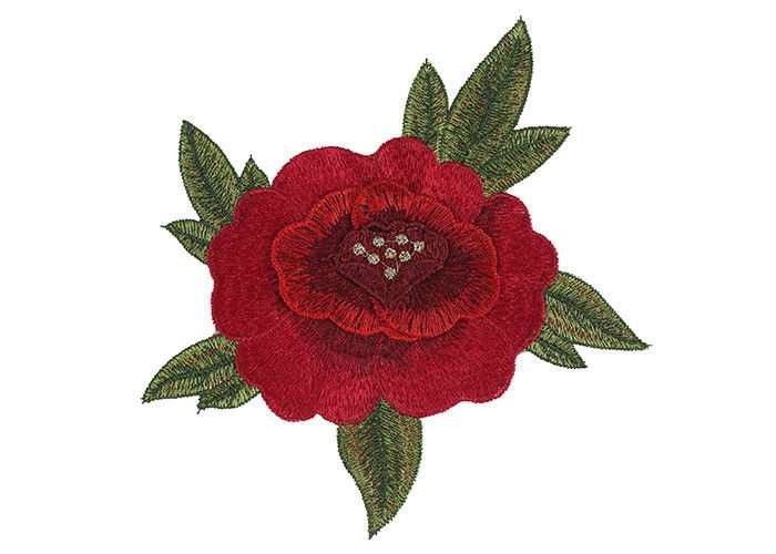 Red Flower Embroidered Applique Patches Sew On 16*16 cm For Clothing Decoration