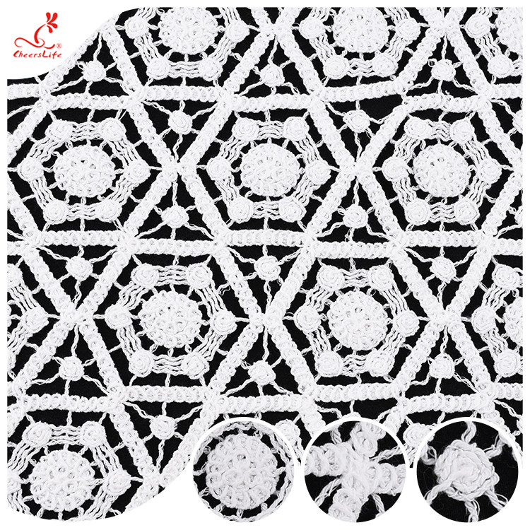 White Guipure Lace Fabric Embroidery Cord Lace Fabrics For Dresses
