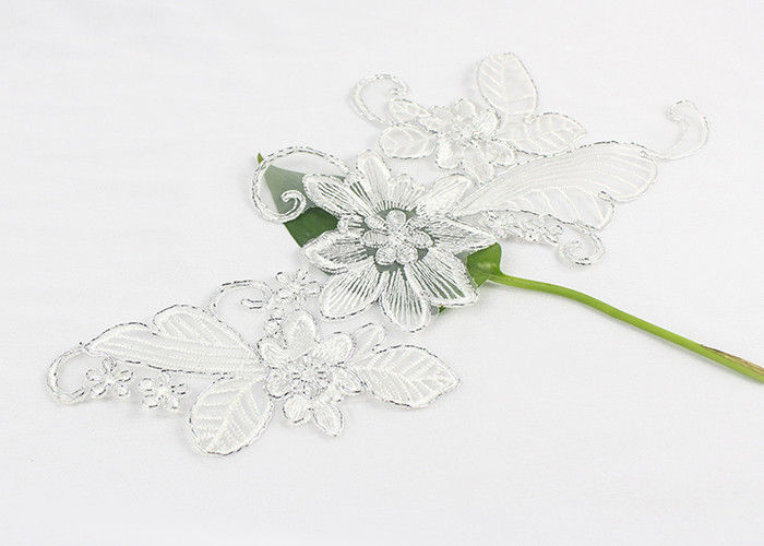 Flower Embroidered Collar Lace Applique Patches For Silver Lace Wedding Dresses
