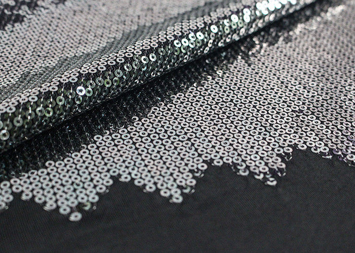 Embroidered Mesh Lace Fabric With Silver Sequin , Bridal Lace Fabric By The Yard